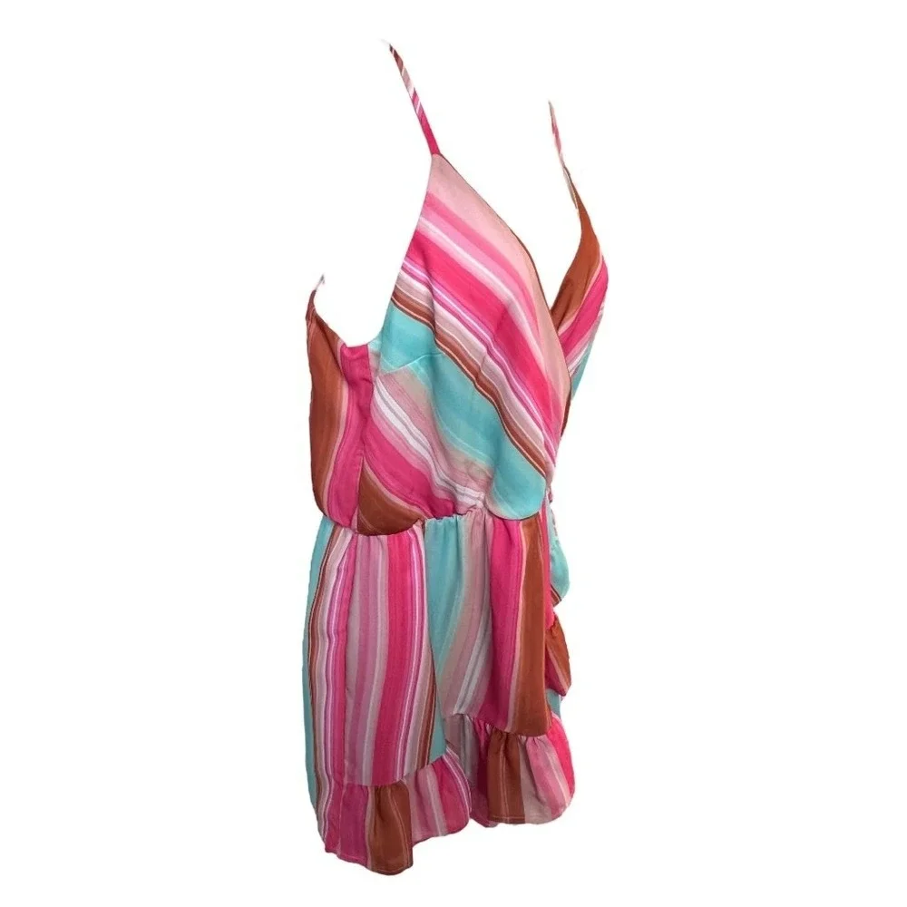 Peach Love California Romper M Multicolor Stripe‎ Surplice Neck Stretch Playful - Picture 6 of 9